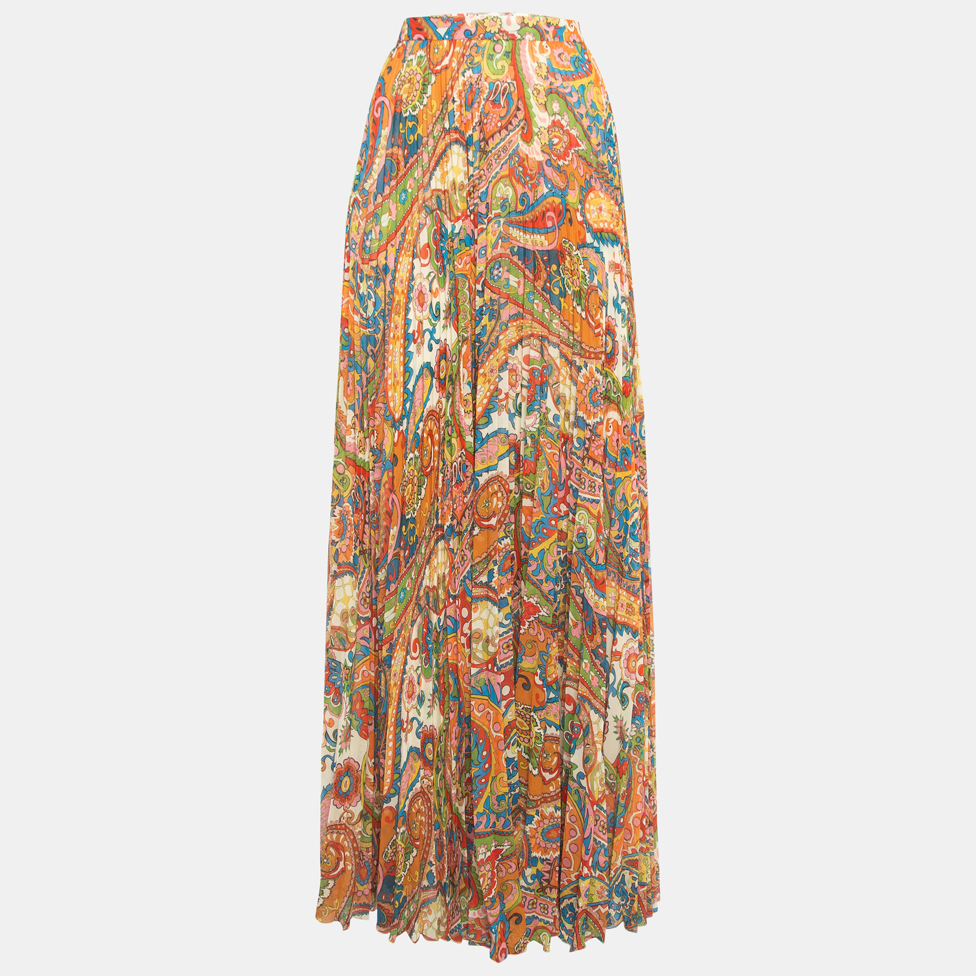 Pre-owned Etro Multicolor Paisley Print Crepe Pleated Maxi Skirt M
