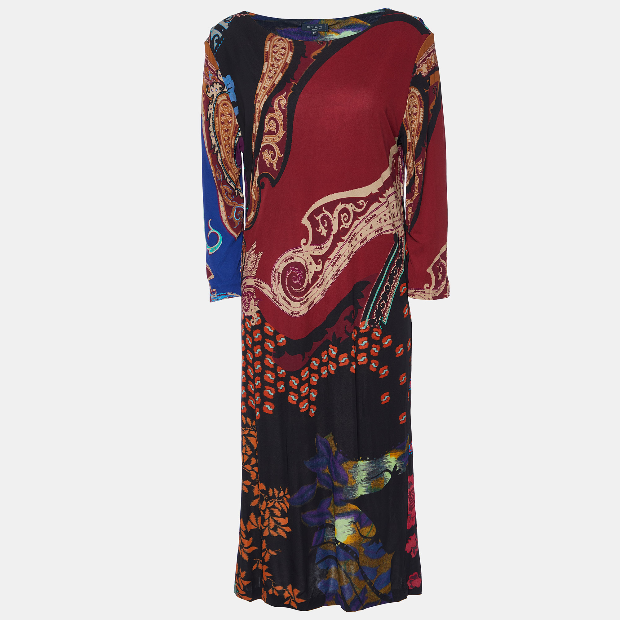 Pre-owned Etro Multicolor Paisley Print Georgette Knee-length Dress L