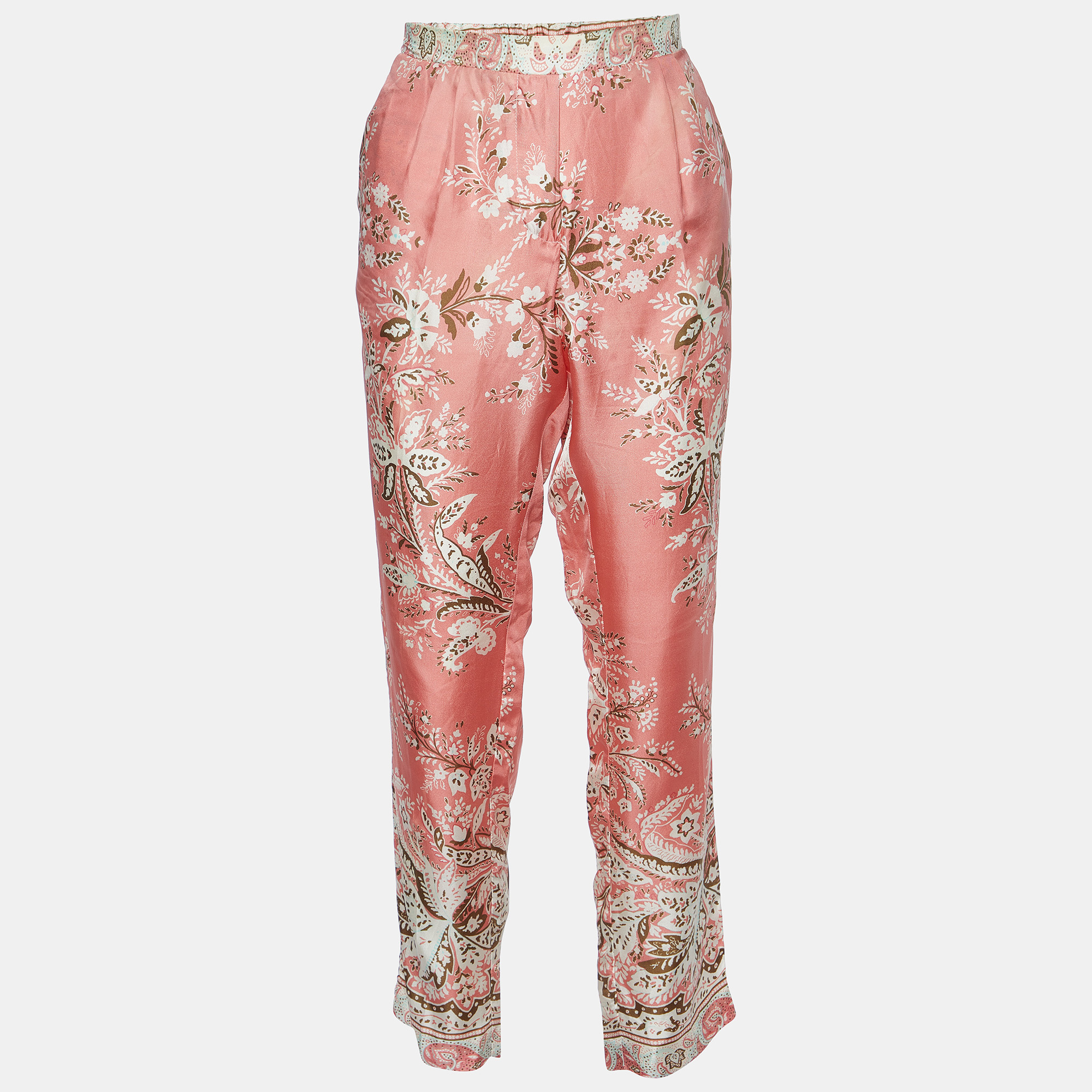 

Etro Peach Paisley Floral Print Silk Tapered Trousers, Pink