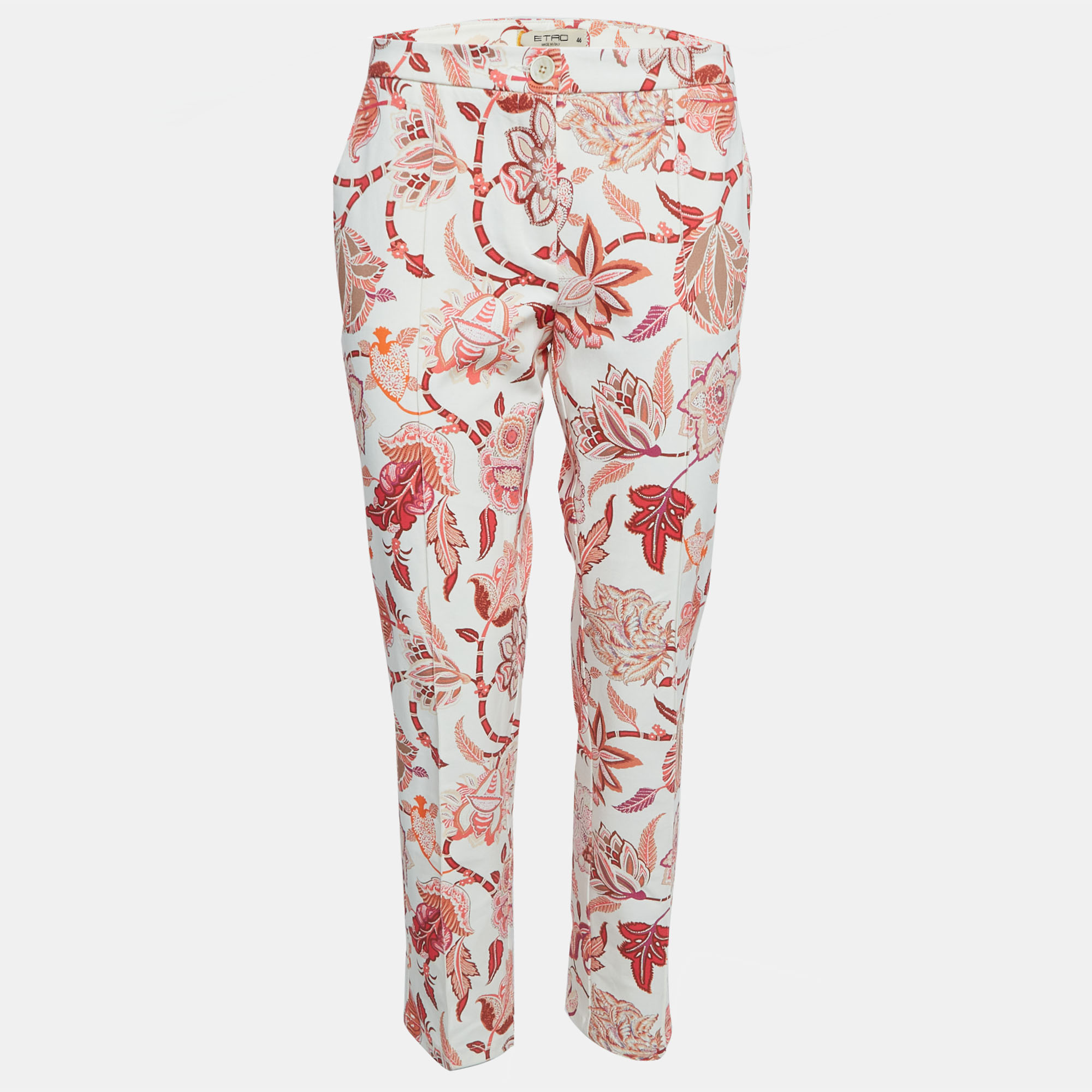 

Etro Red Floral Printed Cotton Buttoned Trousers L