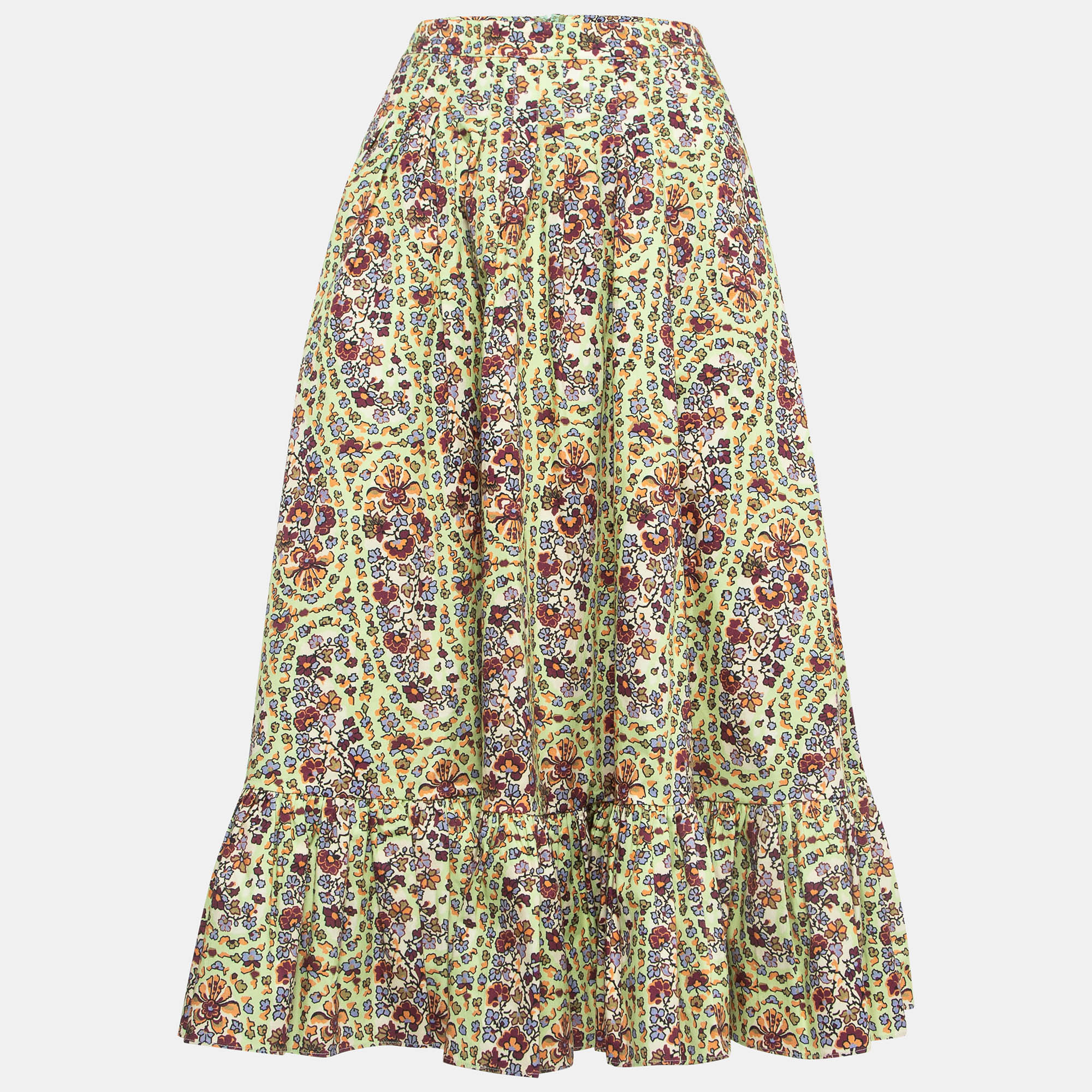 

Etro Multicolor Floral Printed Cotton Flounce Midi Skirt S
