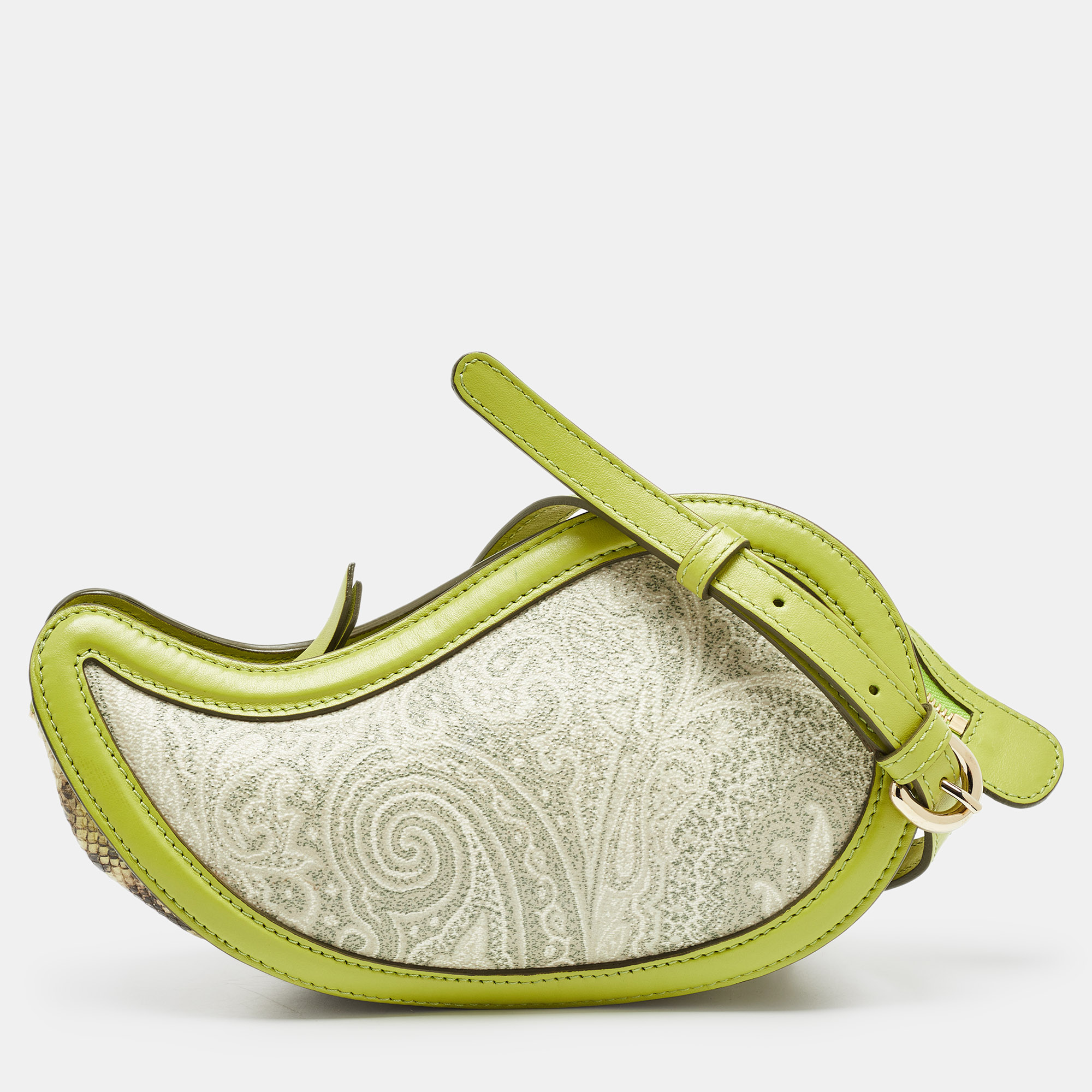 

Etro Green/Grey Paisley Coated Canvas and Python Embossed Crossbody Bag