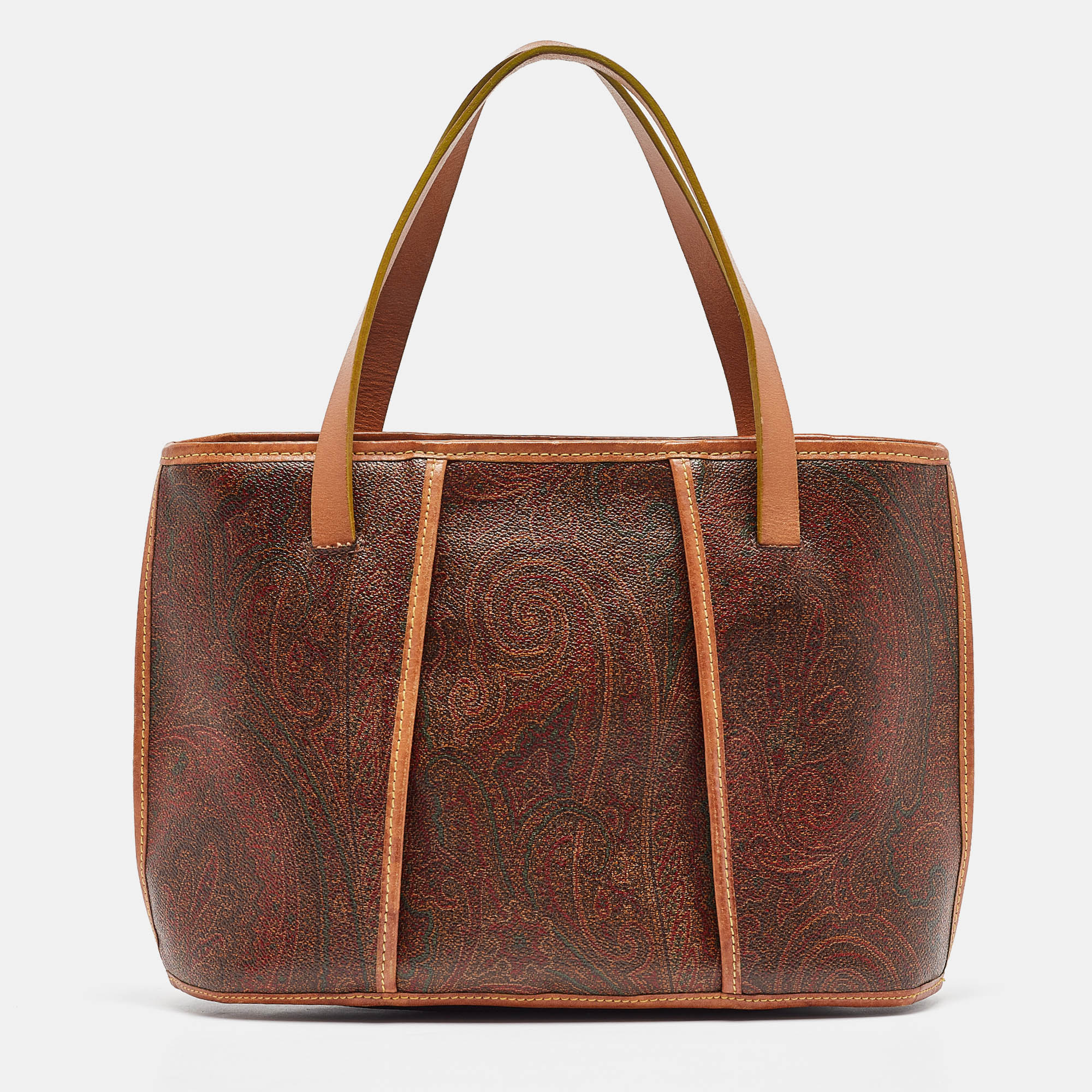 Pre-owned Etro Brown Paisley Printed Coated Canvas And Leather Tote