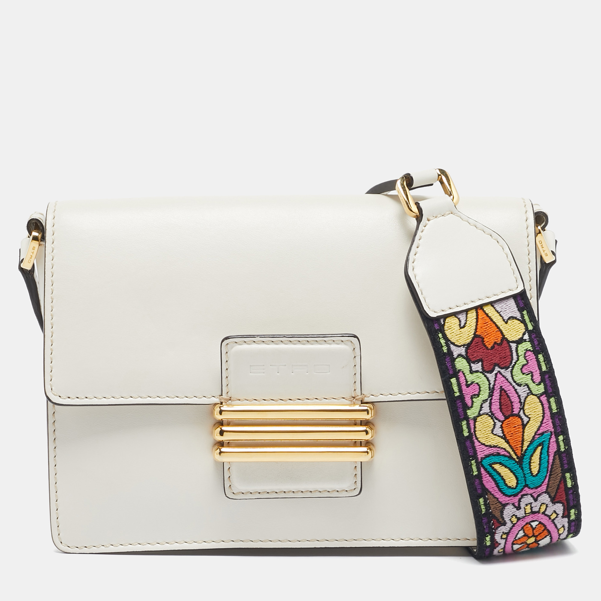 

Etro Off White Leather Fold-Over Crossbody Bag