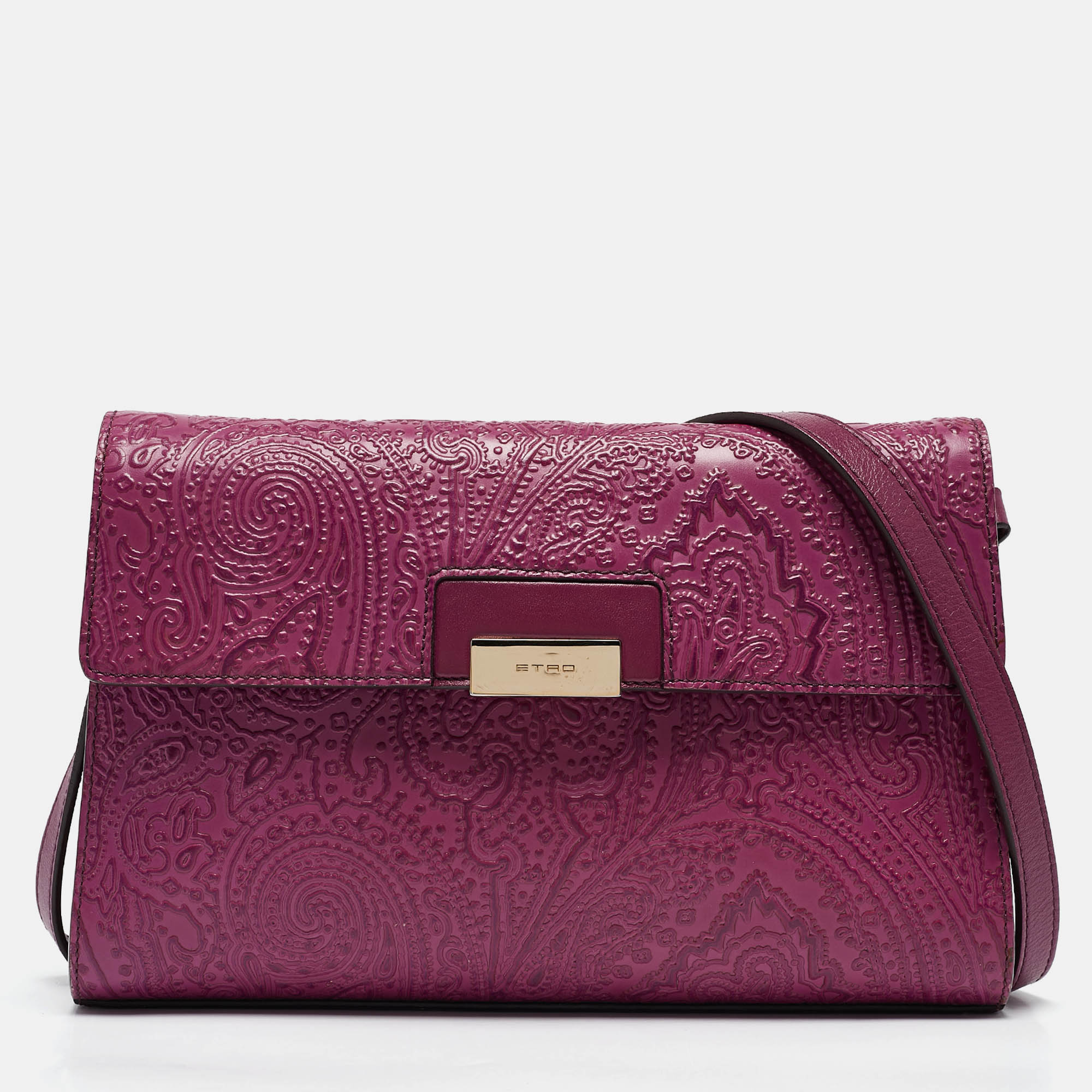 

Etro Magenta Paisley Embossed Leather Shoulder Bag, Pink