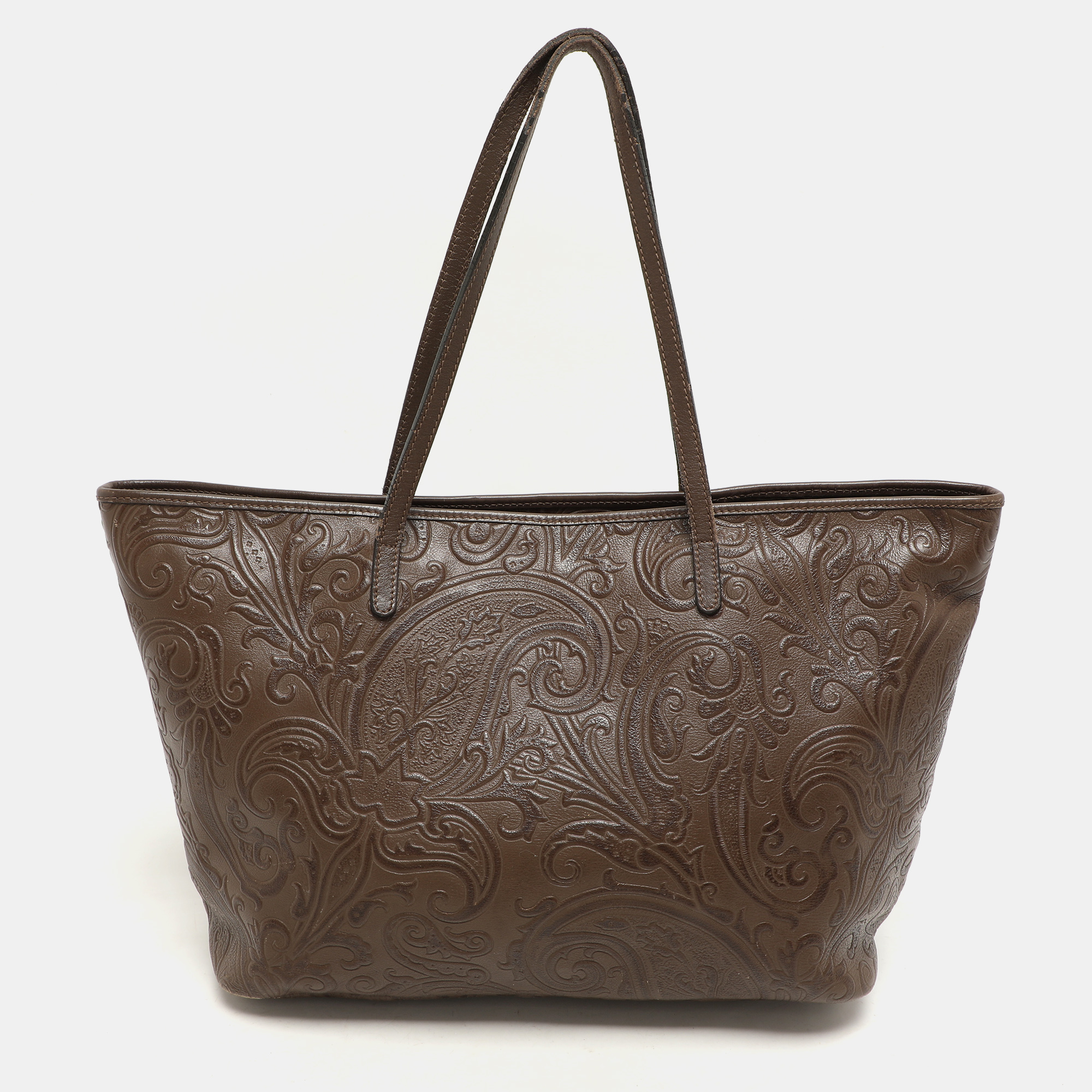 

Etro Brown Paisley Embossed Leather Tote