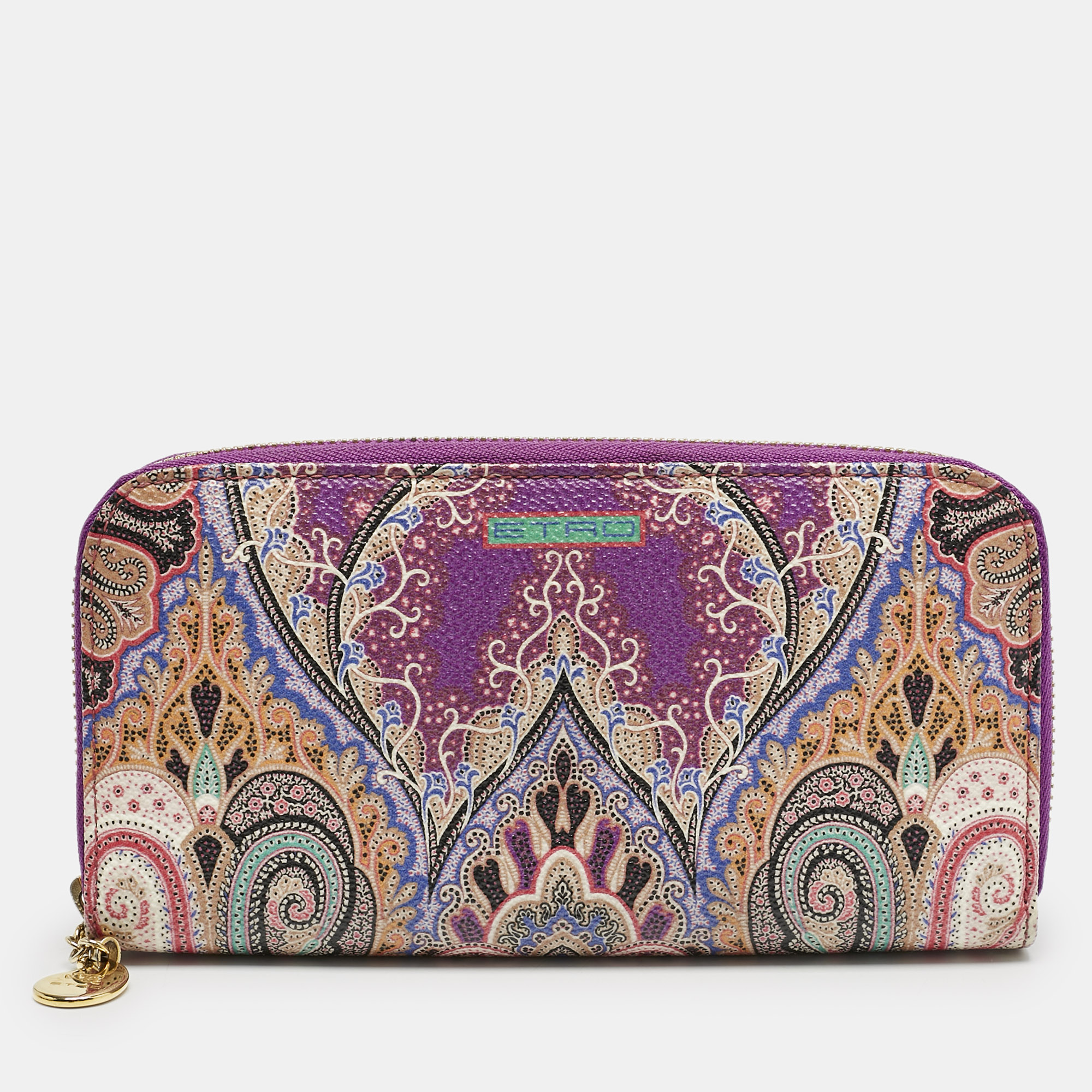 

Etro Purple Printed Coated Canvas Zip Around Wallet