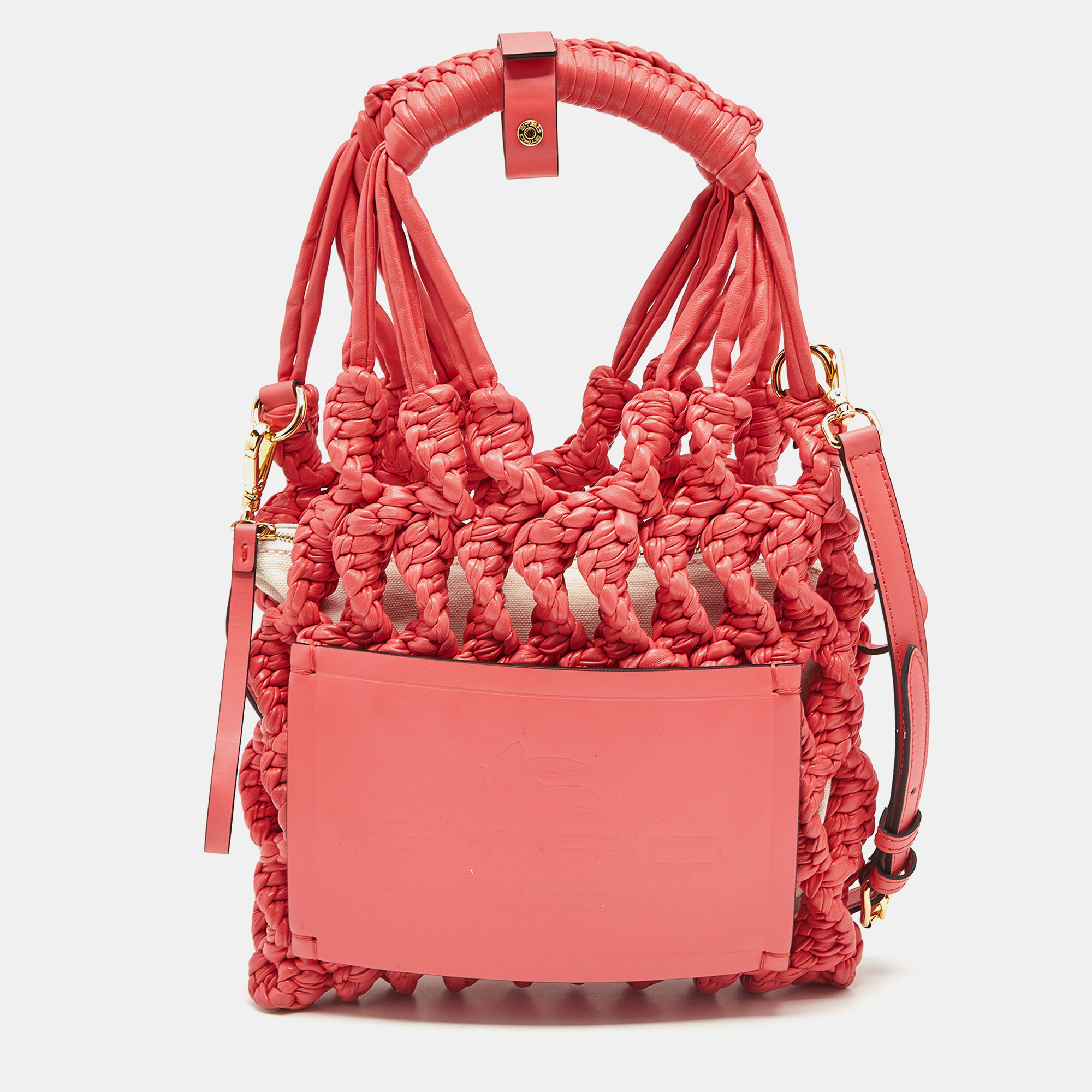 

Etro Red Braided Woven Leather Tote