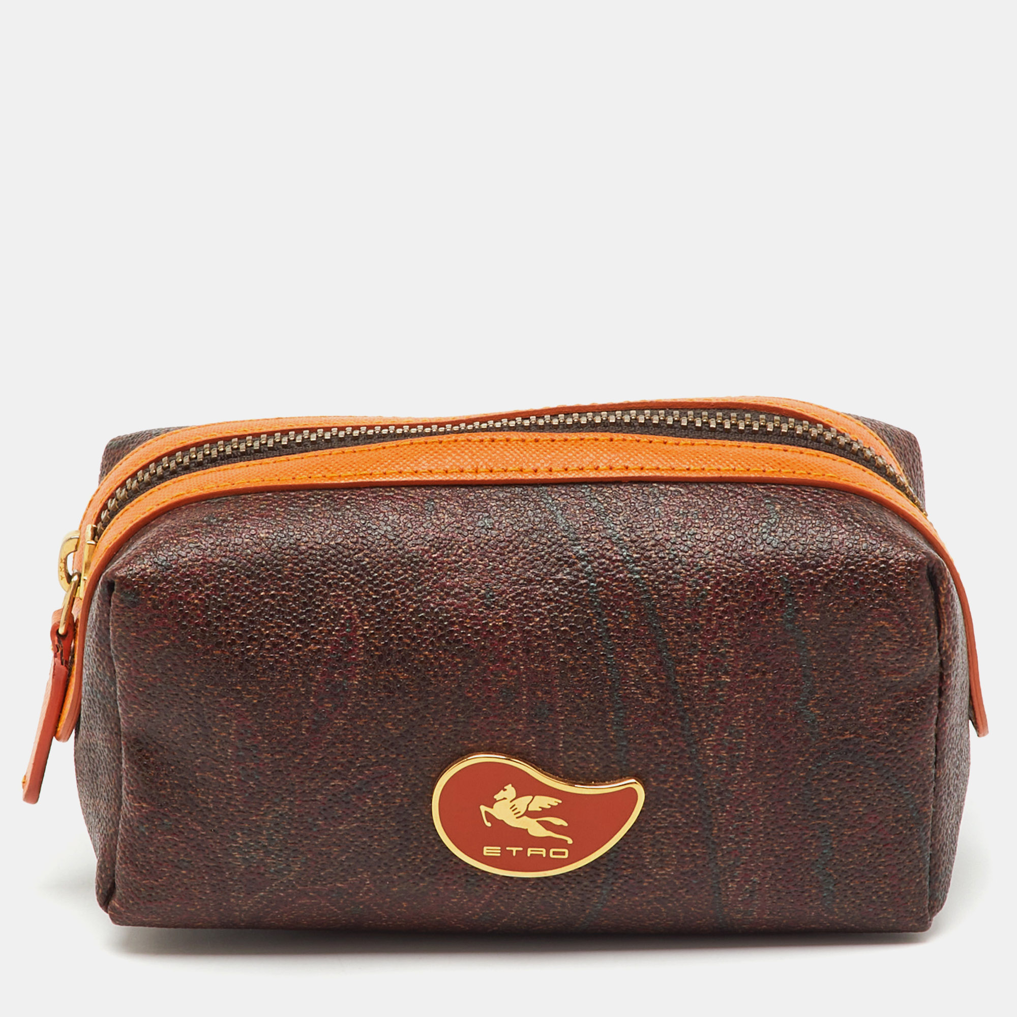 

Etro Brown/Orange Paisley Print Coated Canvas Cosmetic Pouch