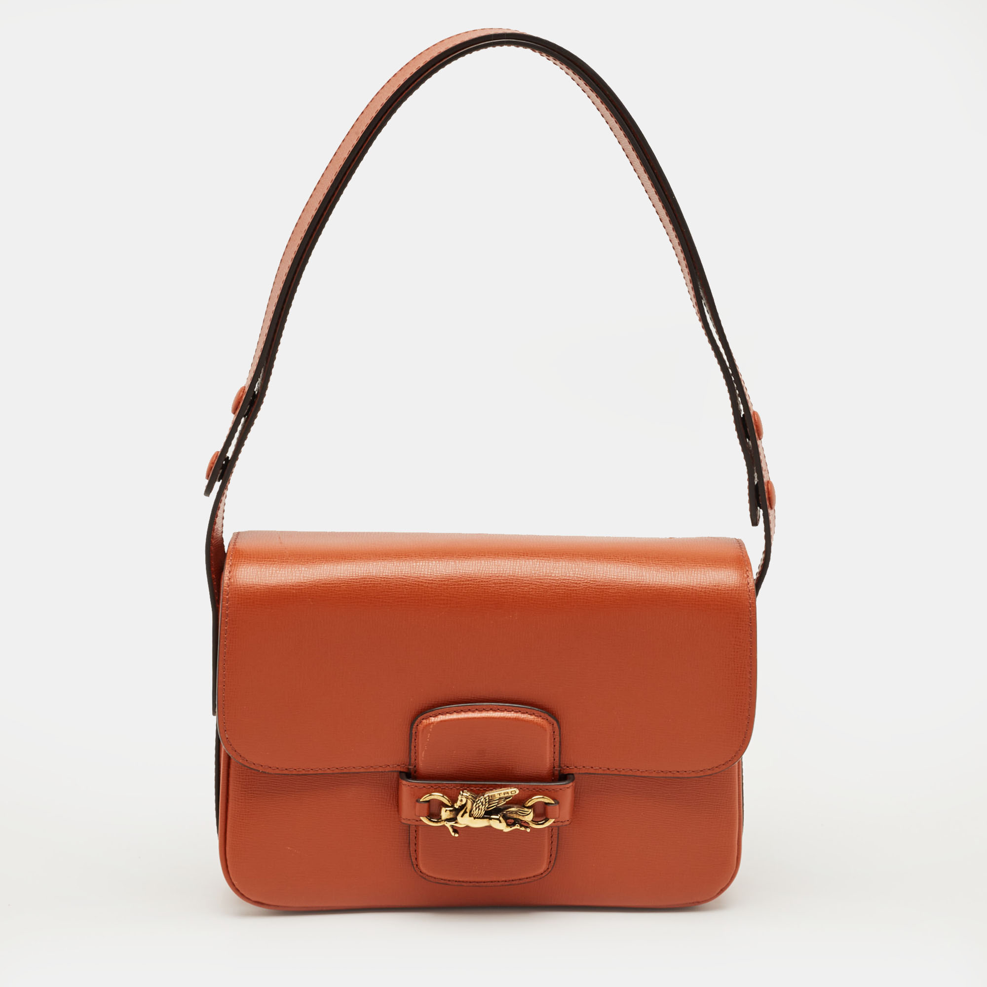 

Etro Brick Brown Leather Pegaso Flap Shoulder Bag
