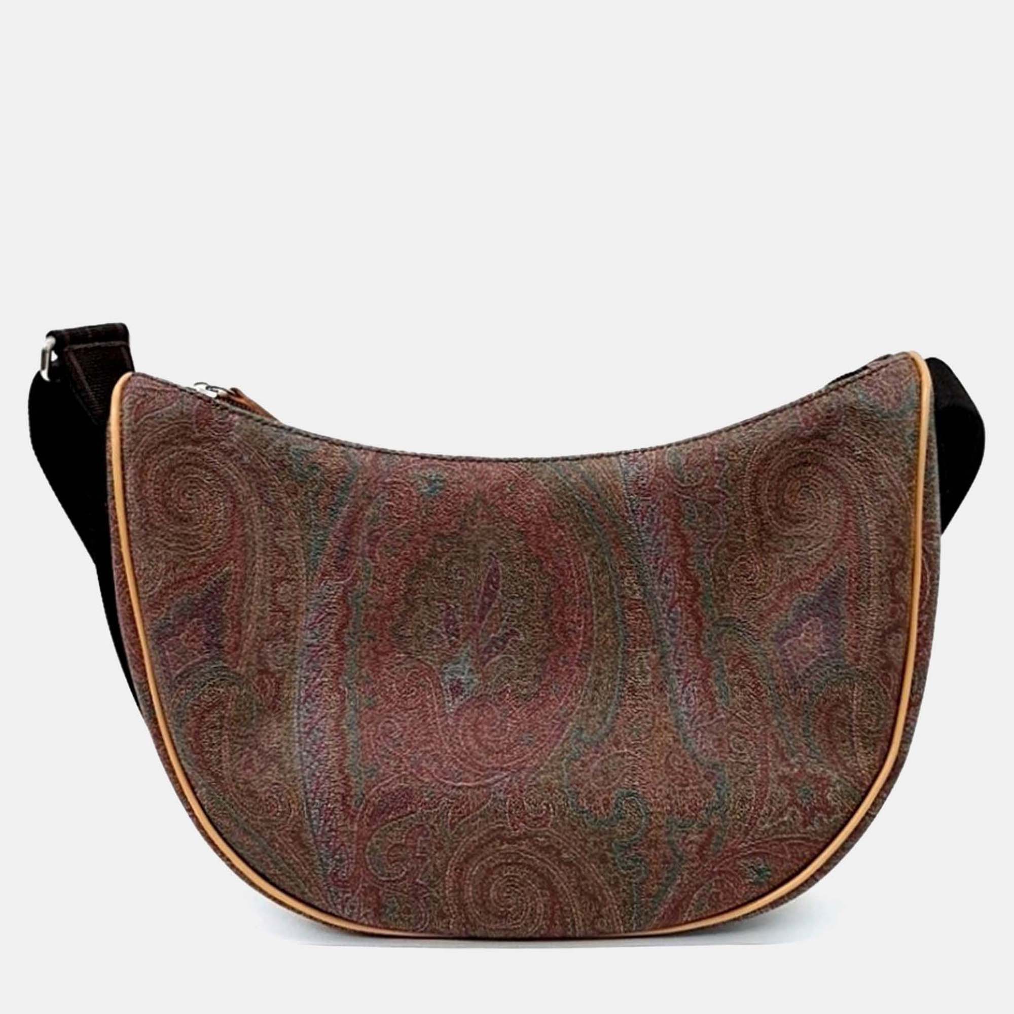 

Etro Brown Coated Canvas Paisley Hobo Bag