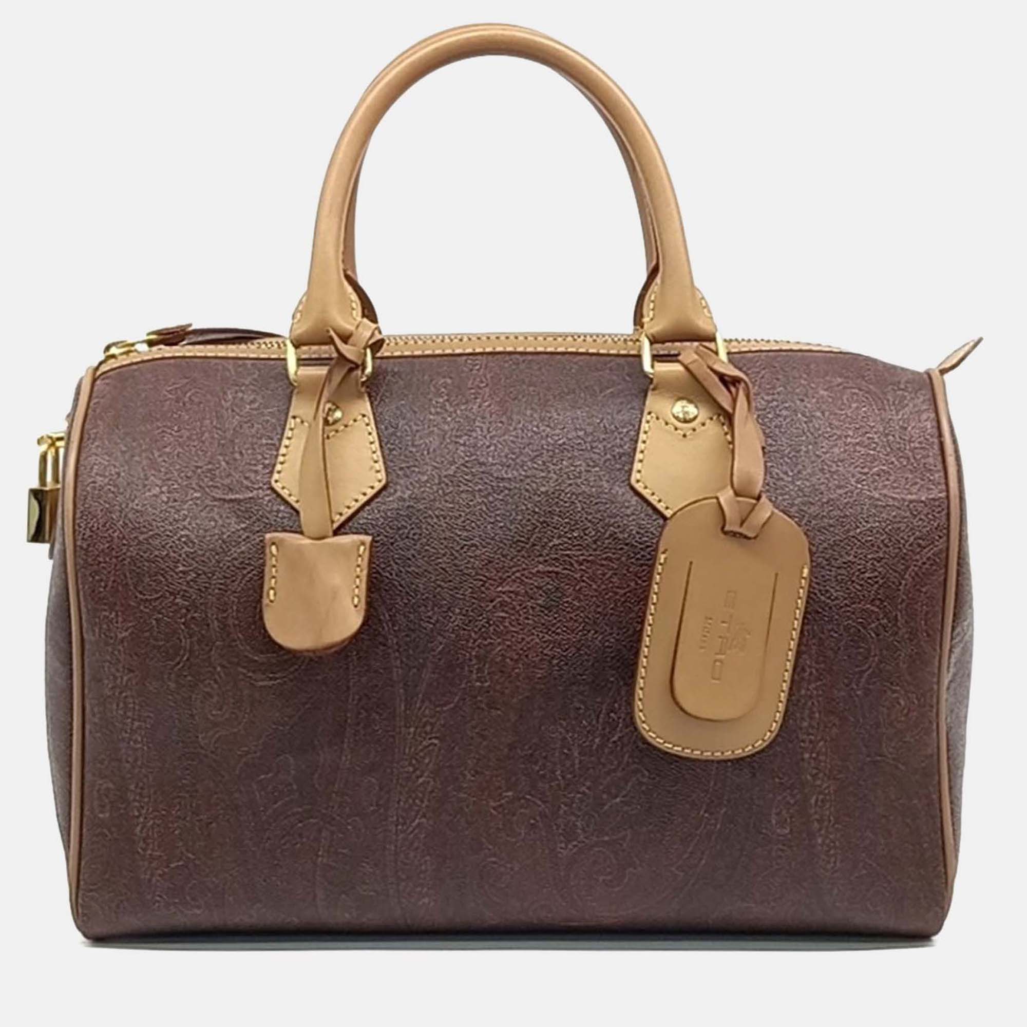 

Etro Brown Coated Canvas Paisley Boston Bag