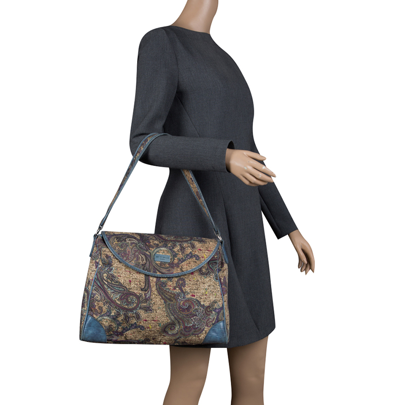 

Etro Blue Paisley Printed Canvas Shoulder Bag, Multicolor