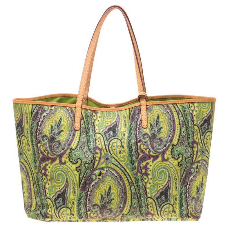 Etro Green Paisley Printed Coated Canvas Shopper Tote Etro TLC