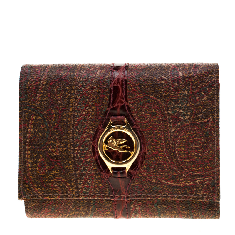 Etro Brown Paisley Printed Coated Canvas Trifold Wallet