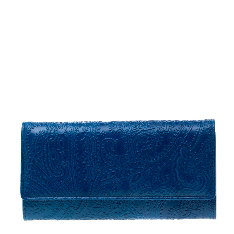 Pre Owned Etro Blue Paisley Leather Continental Wallet