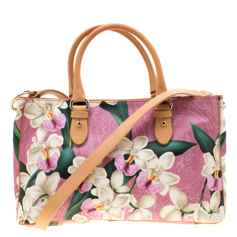 Etro Pink/Light Brown Floral Paisley Printed Coated Canvas Tote Etro ...