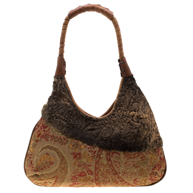 Pre-owned Etro Multicolor Fur And Jacquard Hobo