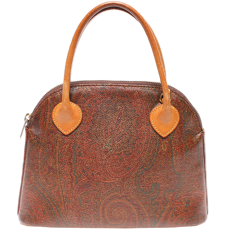 Etro Brown Paisley Printed Coated Canvas Satchel
