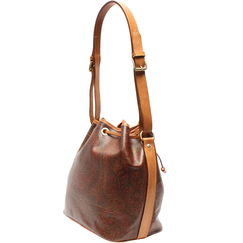 

Etro Brown Paisley Printed Coated Canvas Bucket Bag