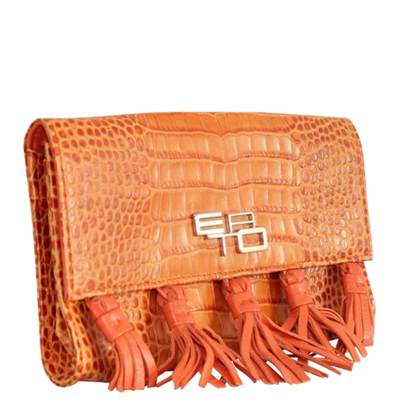 

Etro Orange Embossed Leather Clutch