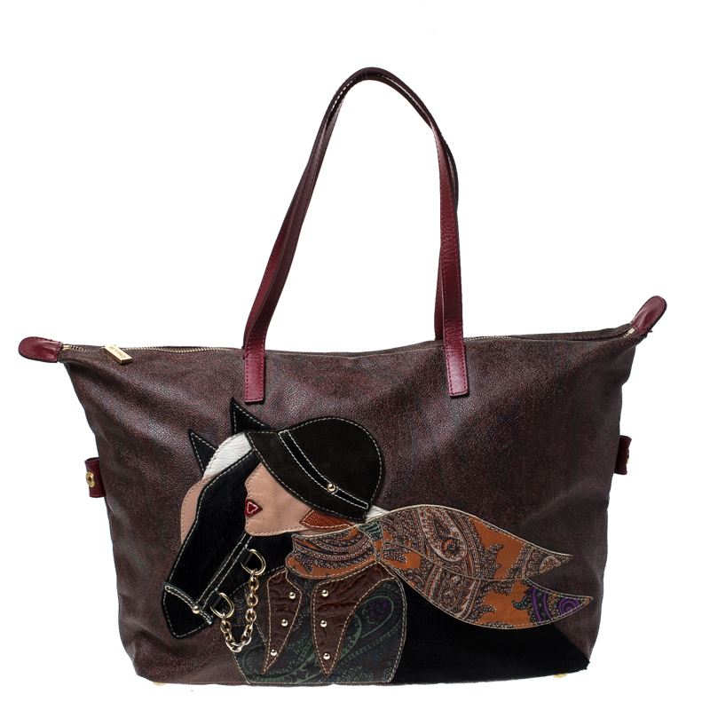 Etro Multicolor Paisley Printed Coated Canvas and Leather Embroidered Tote 