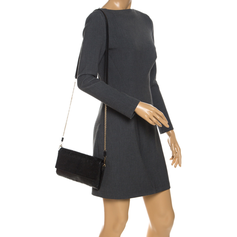 

Etro Black Leather Embossed Flap Shoulder Bag