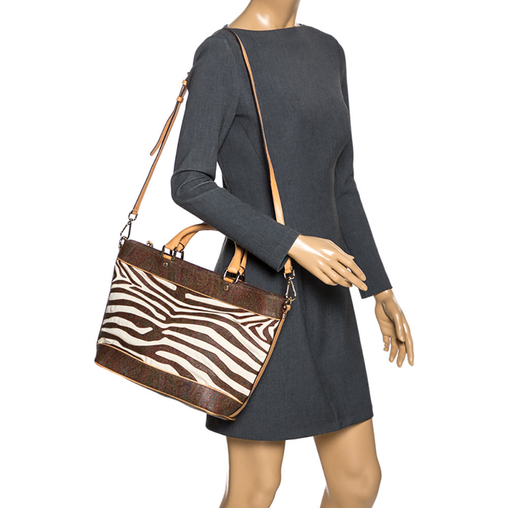 

Etro Brown Paisley Printed Coated Canvas and Leather Tote