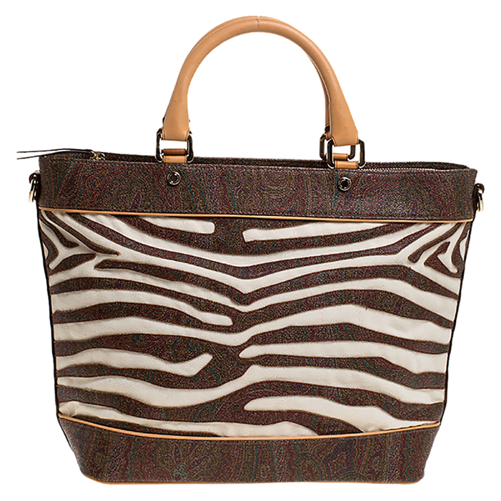 Click to view more detailed imagery on our partner's website Etro Brown Paisley Printed Coated Canvas And Leather Tote