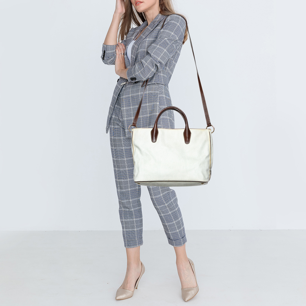 

Etro White Paisley Print Coated Canvas And Leather Tote