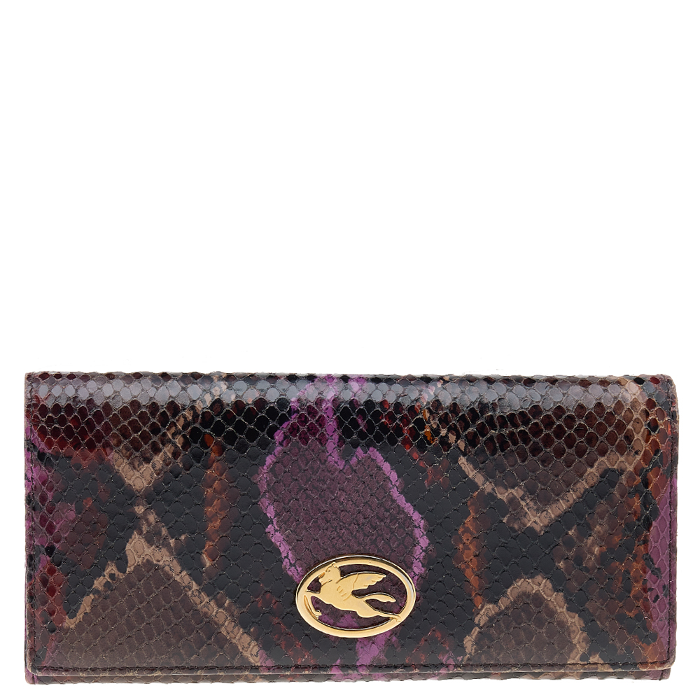 

Etro Multicolor Python Effect Leather Flap Continental Wallet