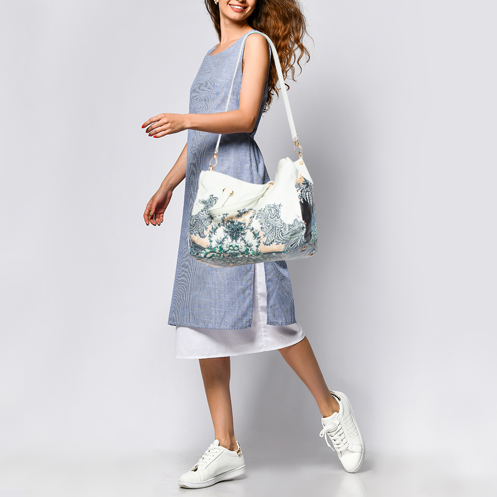 

Etro White Printed Leather Tote