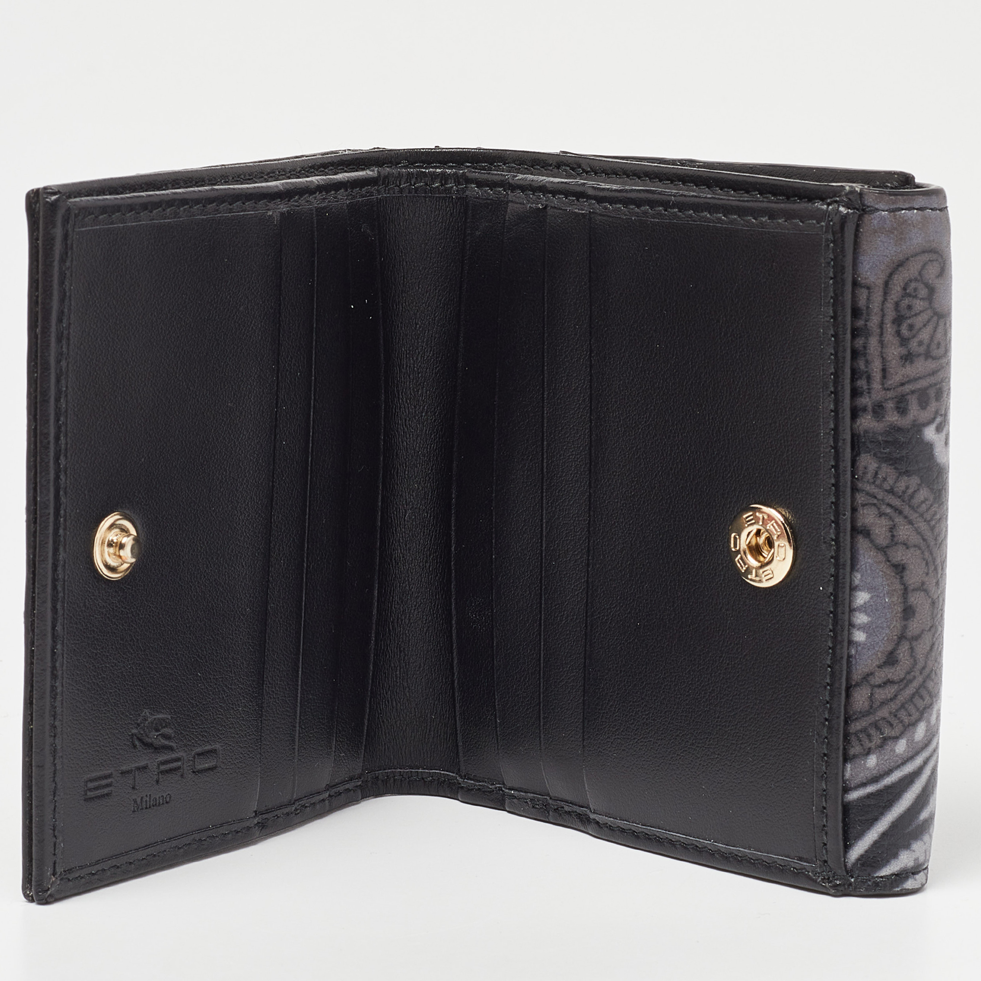 

Etro Black/Grey Paisley Print Leather Crown Me Compact Wallet