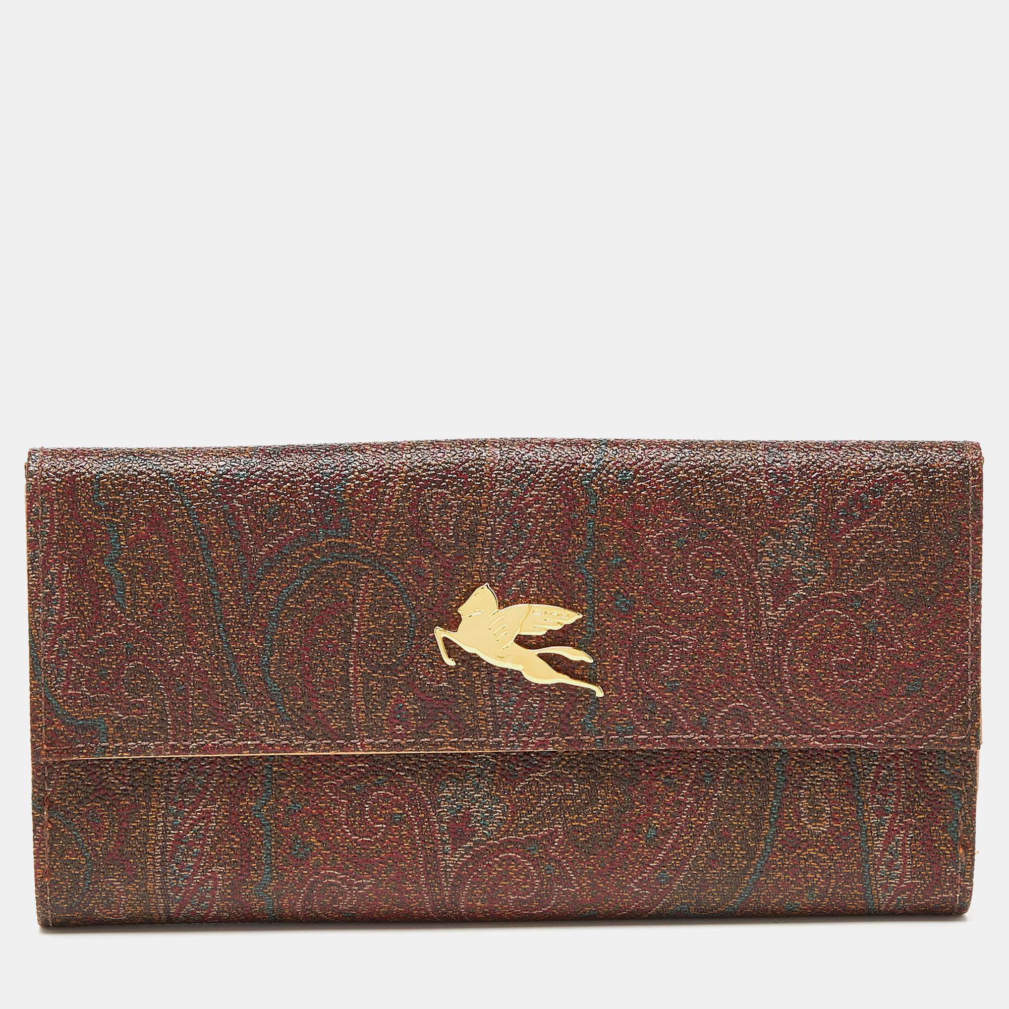 

Etro Brown Paisley Print Coated Canvas Trifold Continental Wallet