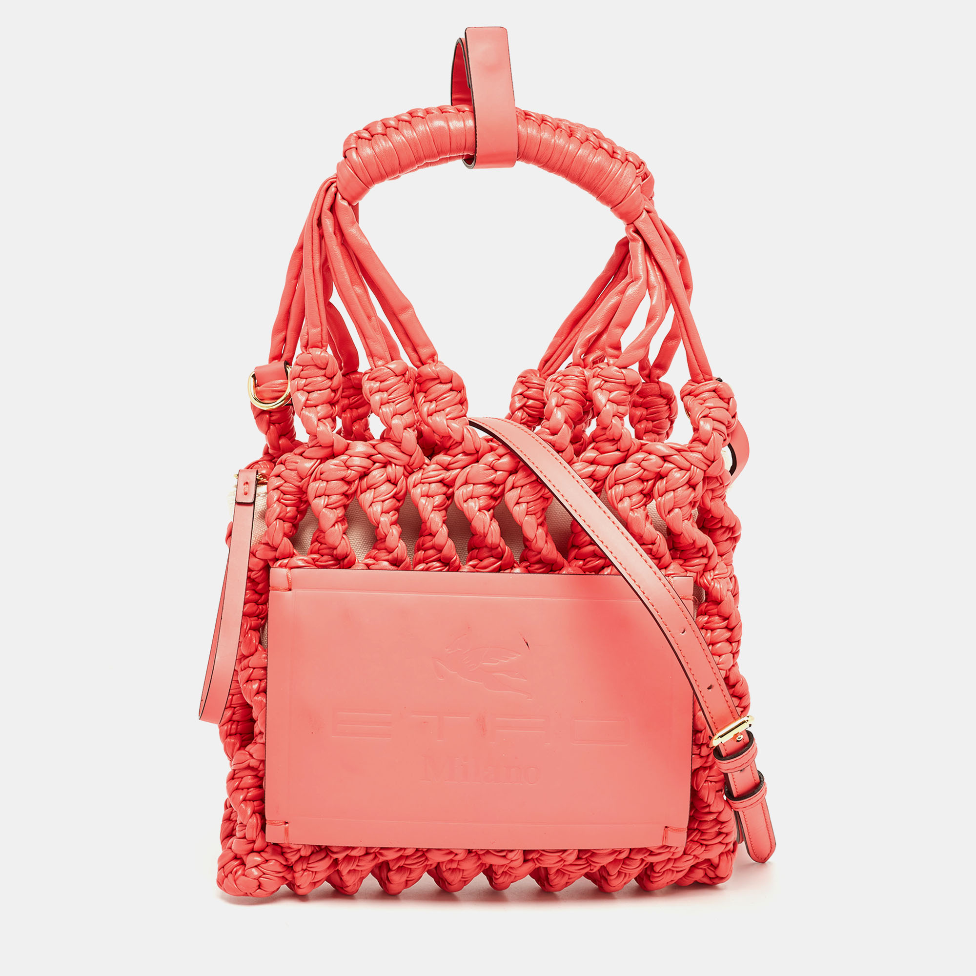 Pre-owned Etro Dark Pink Interwoven Leather Small Tote