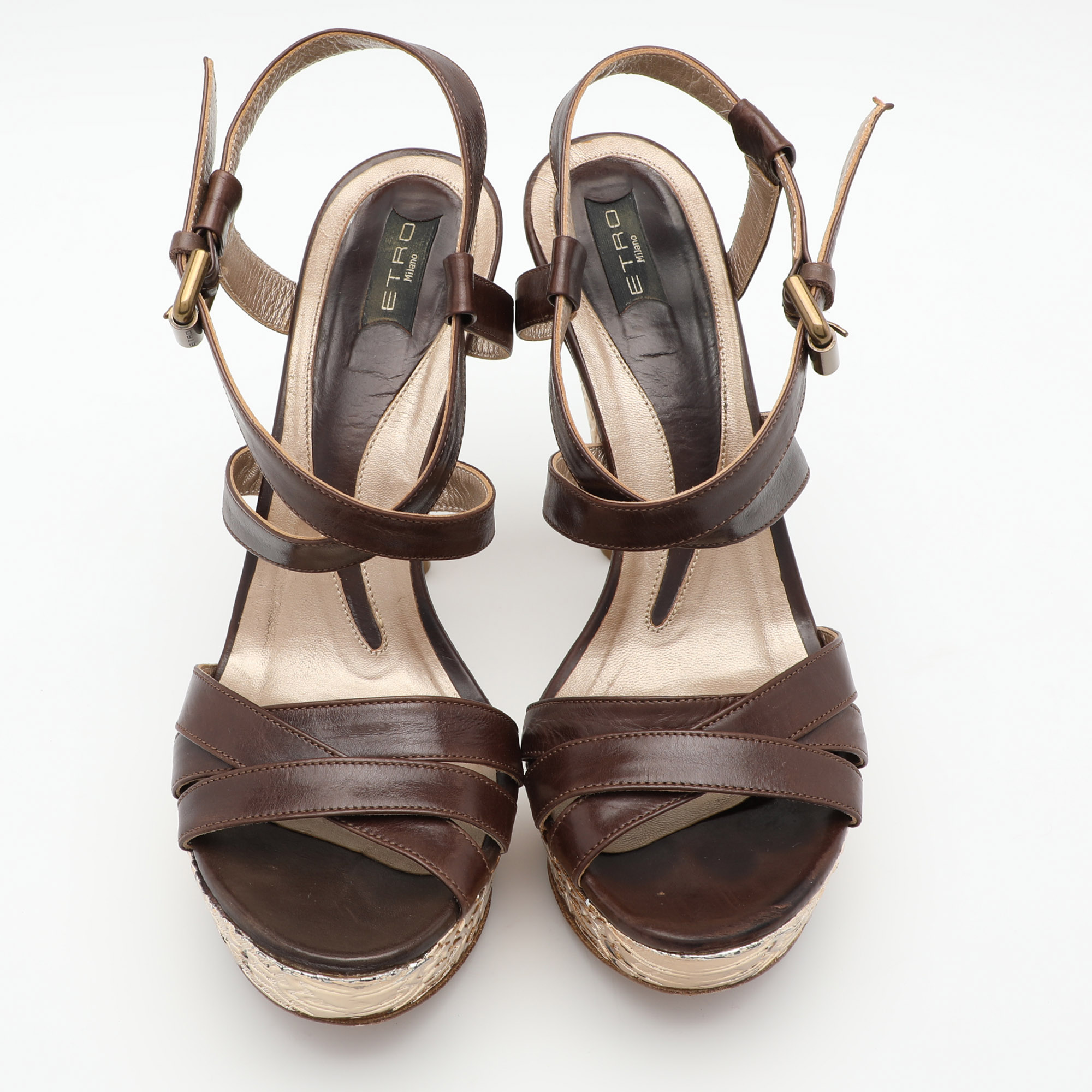 Etro Brown Leather Platform Ankle Strap Sandals Size 38 