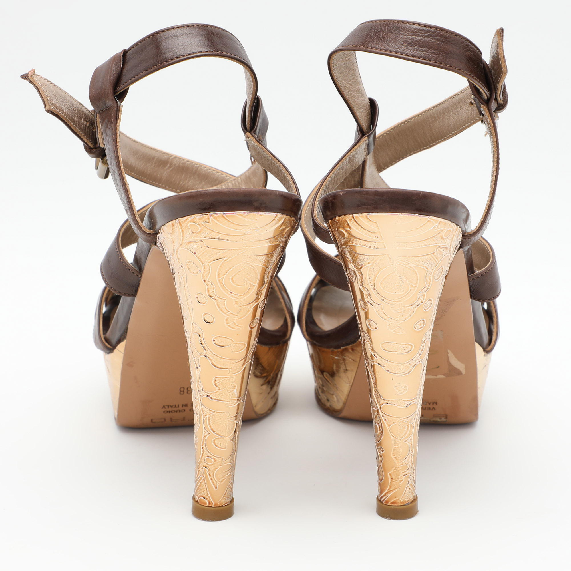 Etro Brown Leather Platform Ankle Strap Sandals Size 38 