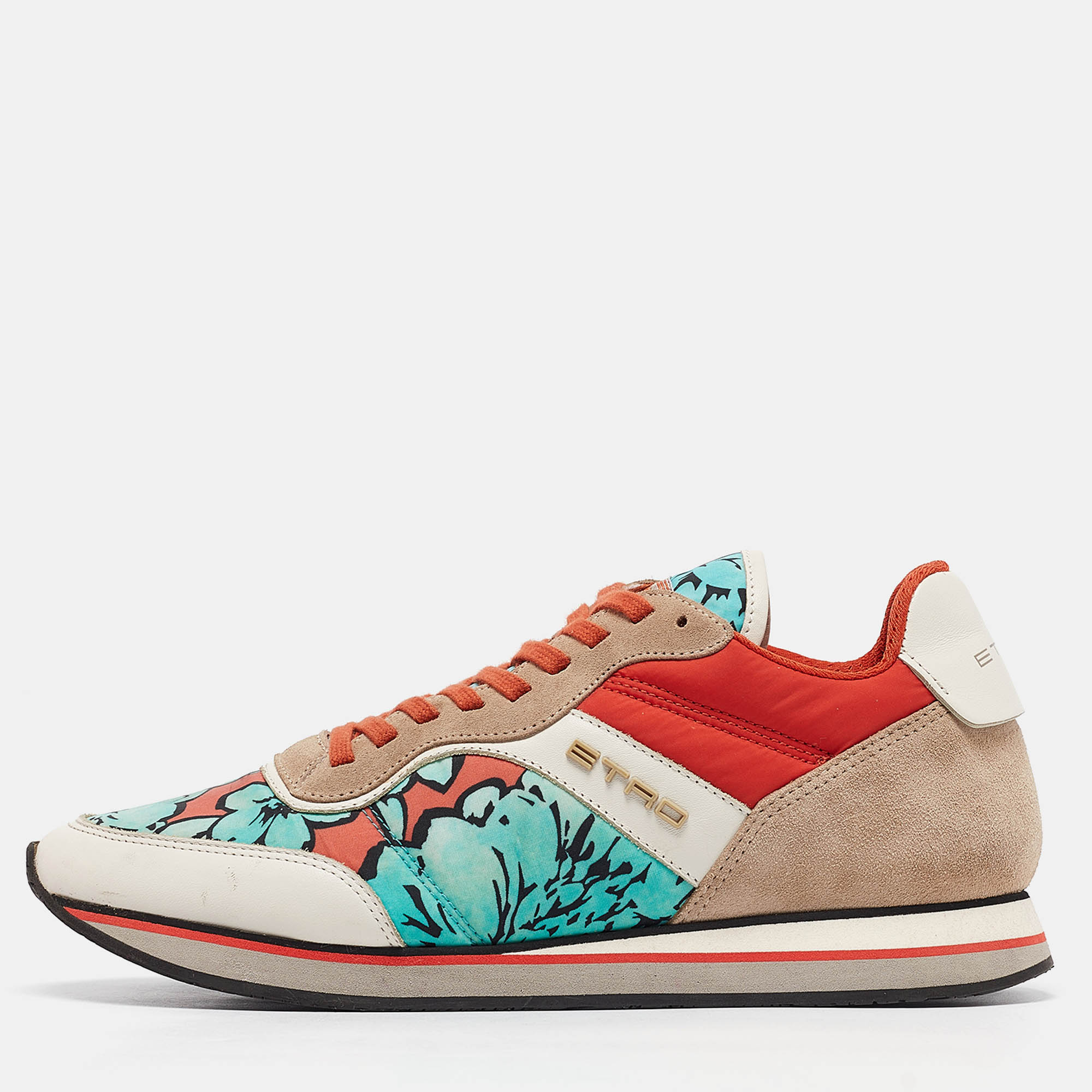 

Etro Tricolor Printed Nylon and Leather Low Top Sneakers Size, Orange