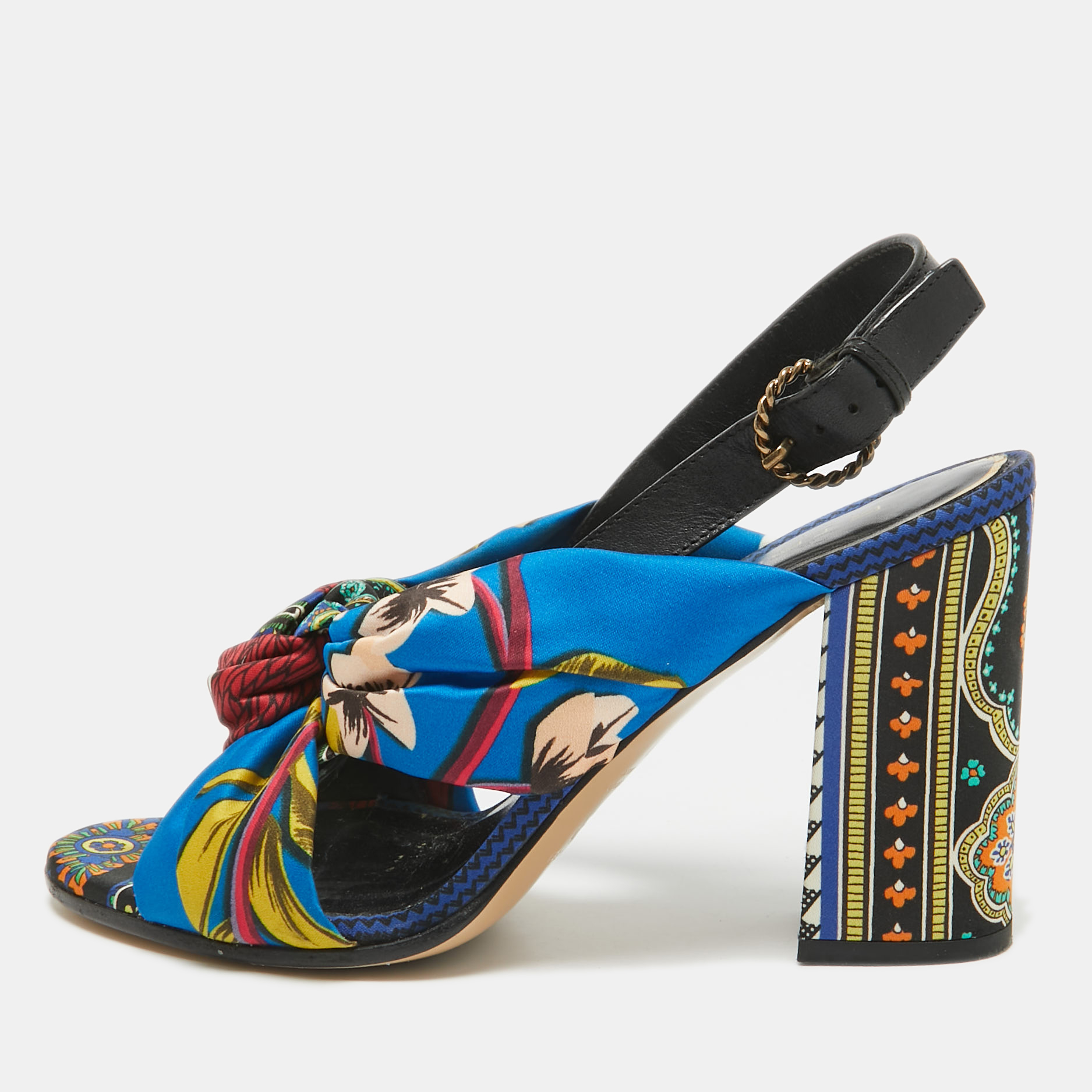 

Etro Multicolor Printed Satin and Leather Knotted Slingback Sandals Size