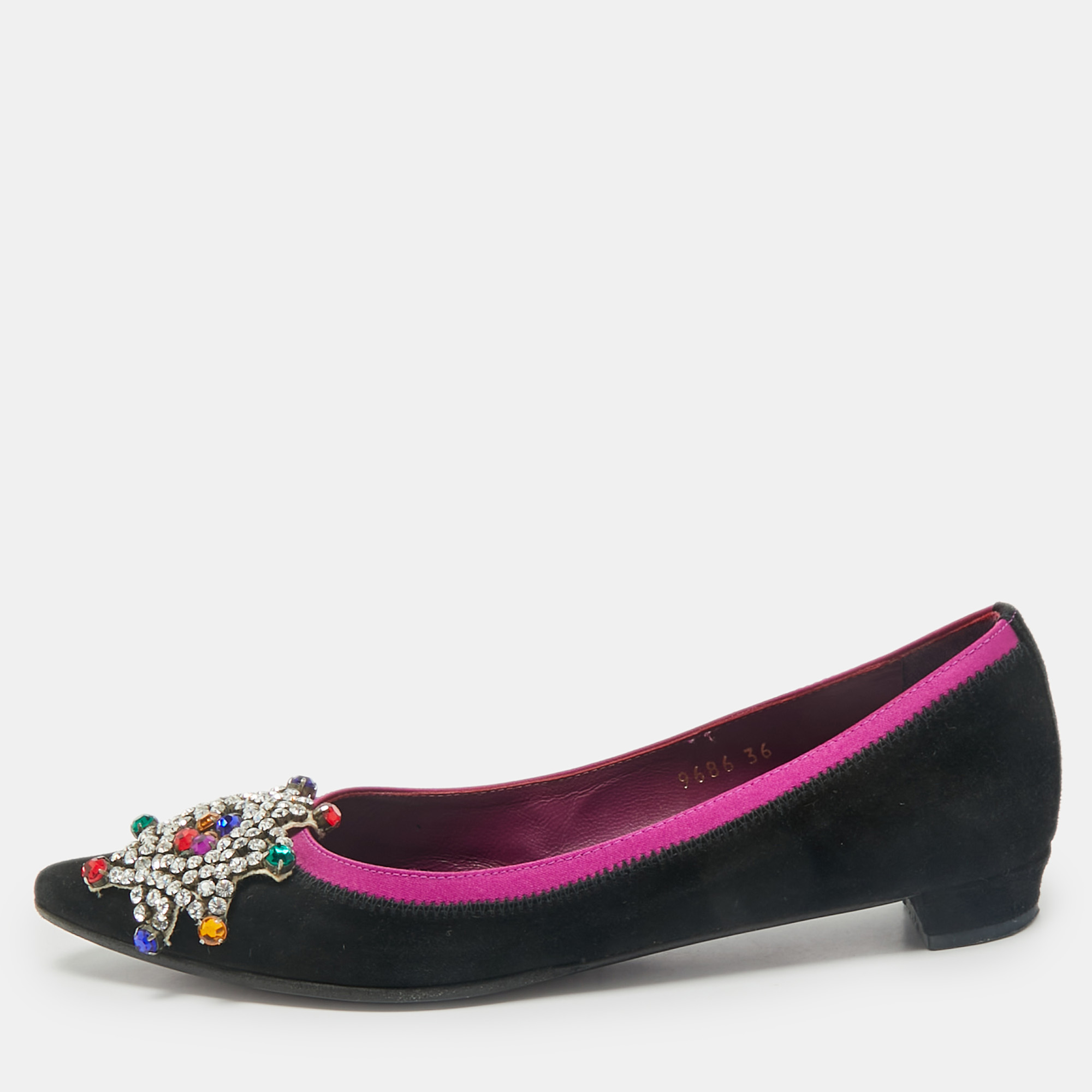 

Etro Black/Purple Suede and Satin Crystal Embellished Ballet Flats Size