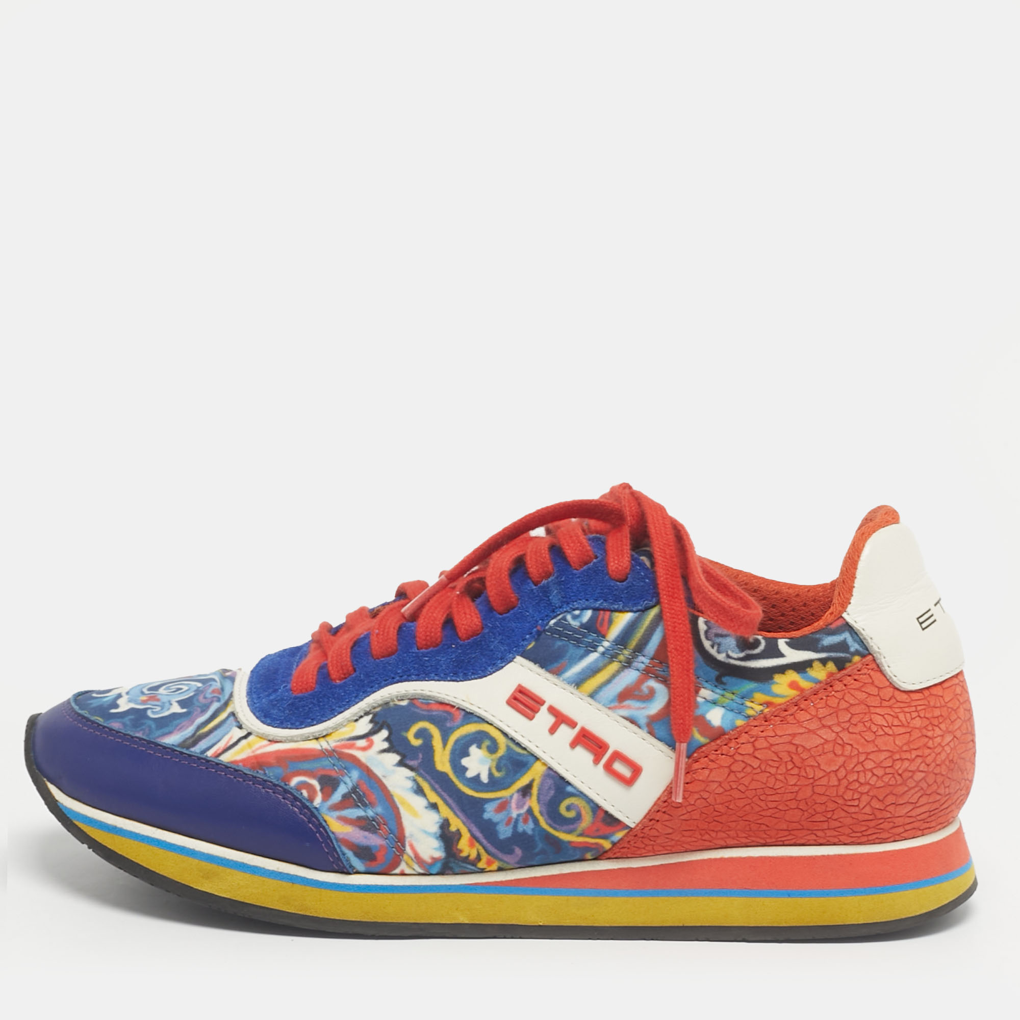Pre-owned Etro Multicolor Paisley Print Nylon And Leather Low Top Sneakers Size 37