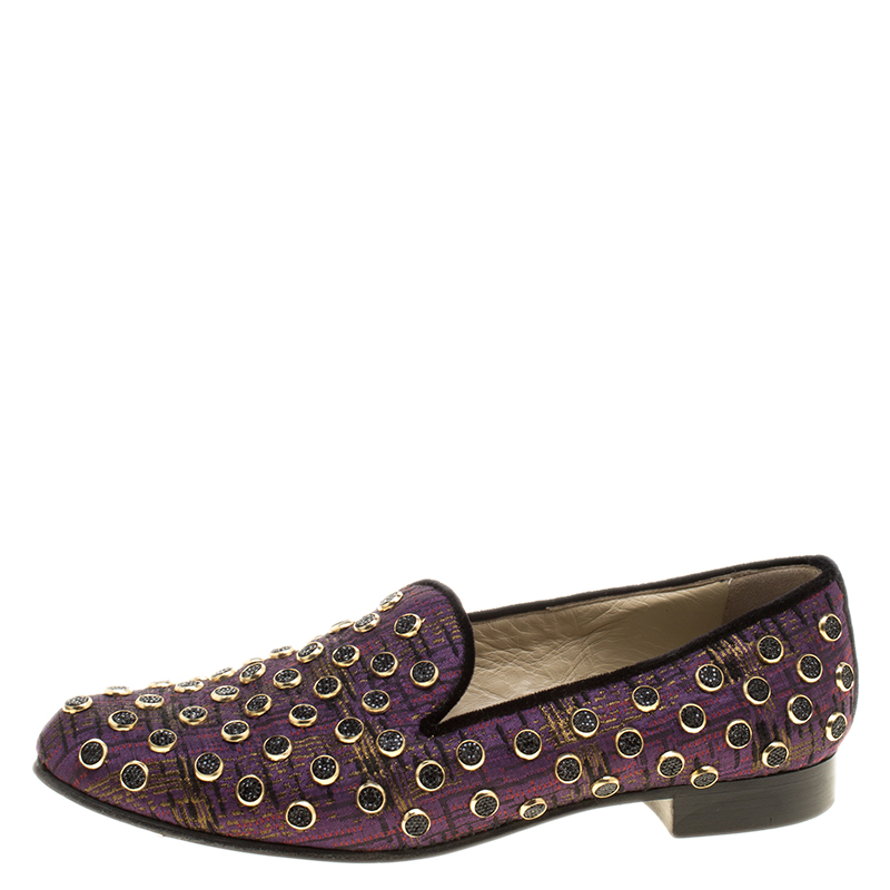 

Etro Purple Stud Embellished Fabric Smoking Slippers Size