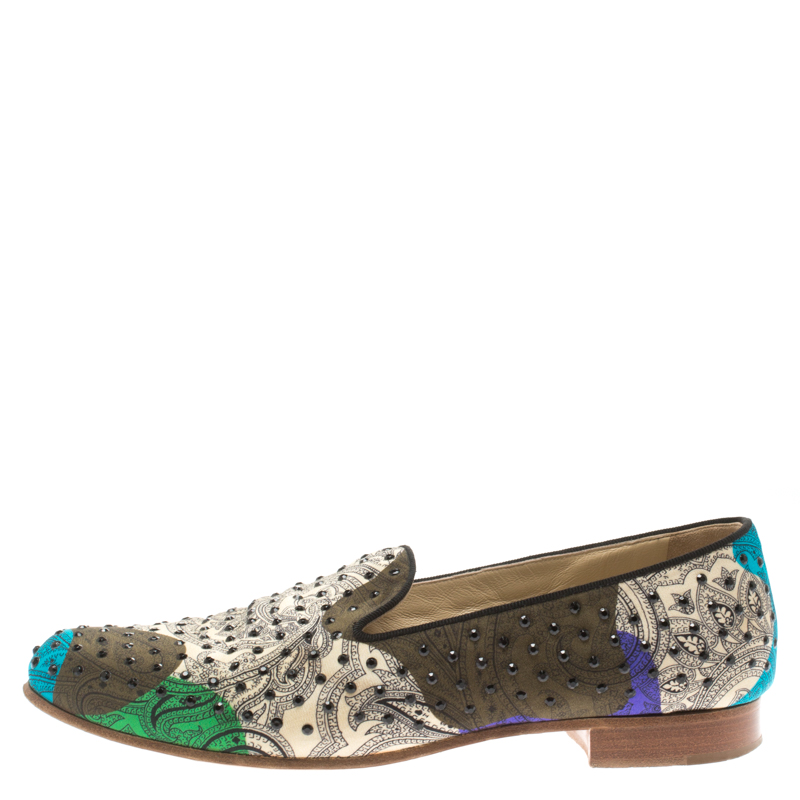 

Etro Multicolor Printed Fabric Crystal Embellished Smoking Slippers Size