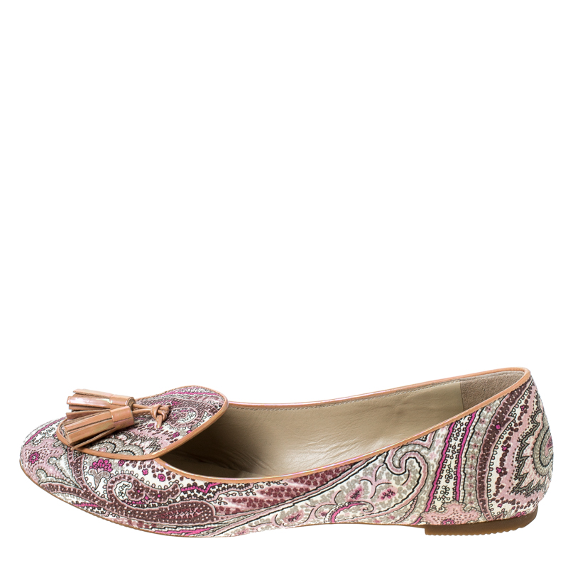Pre-owned Etro Multicolor Printed Coated Canvas Tassel Ballet Flats Size 36