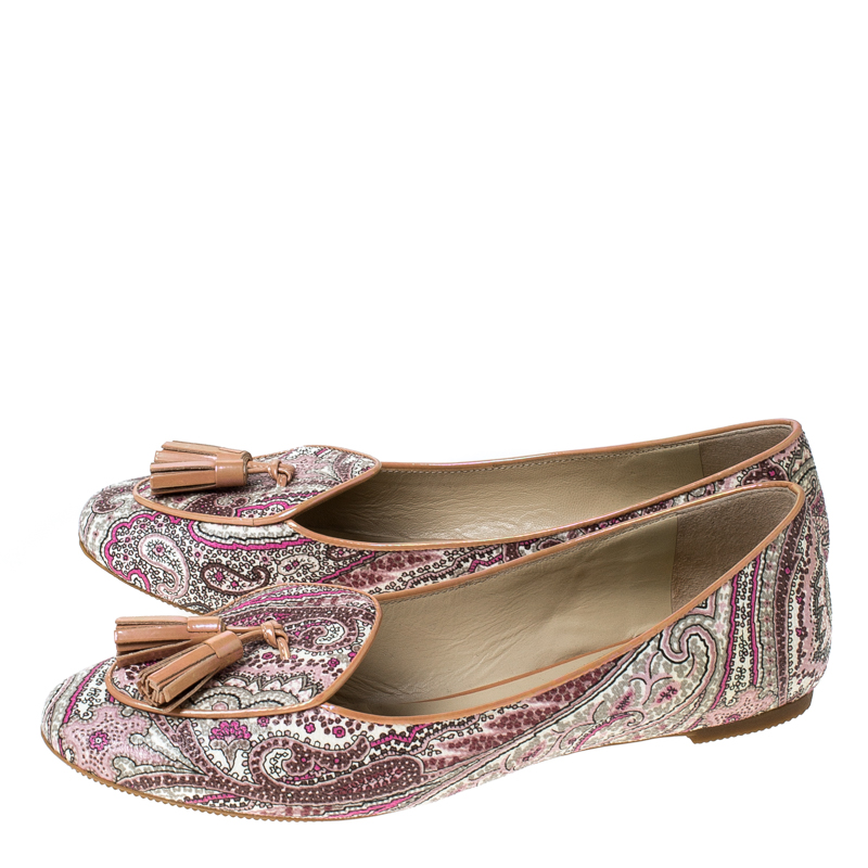 Pre-owned Etro Multicolor Printed Coated Canvas Tassel Ballet Flats Size 36
