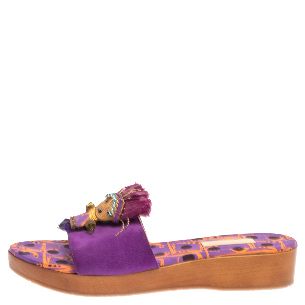 

Etro Purple Suede Embellished Open Toe Slide Sandals Size