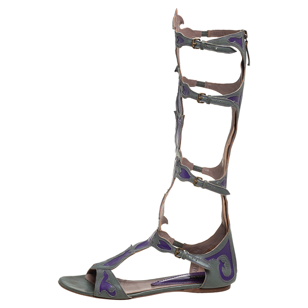

Etro Grey/Purple Leather Flat Gladiator Sandals Size