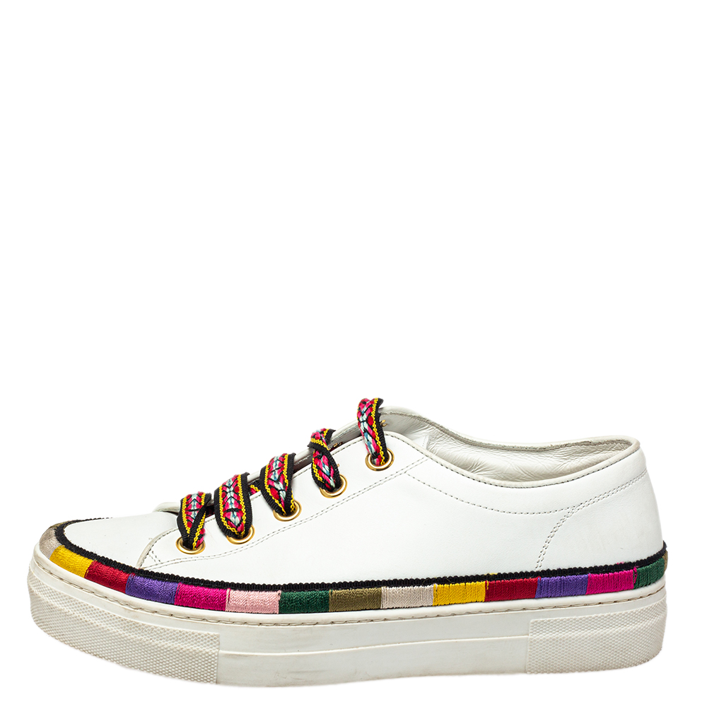 

Etro White Leather Stripe Detail Sneakers Size