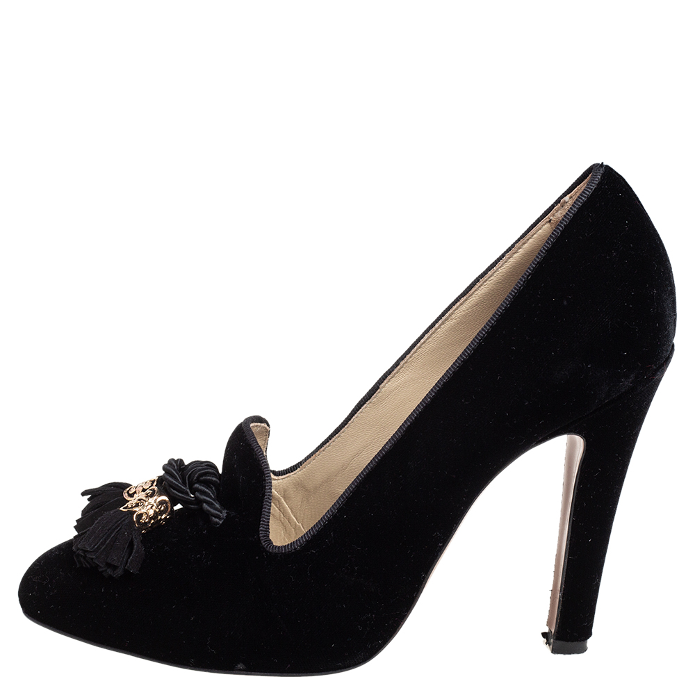 

Etro Black Velvet Tassel Embellished Loafer Pumps Size