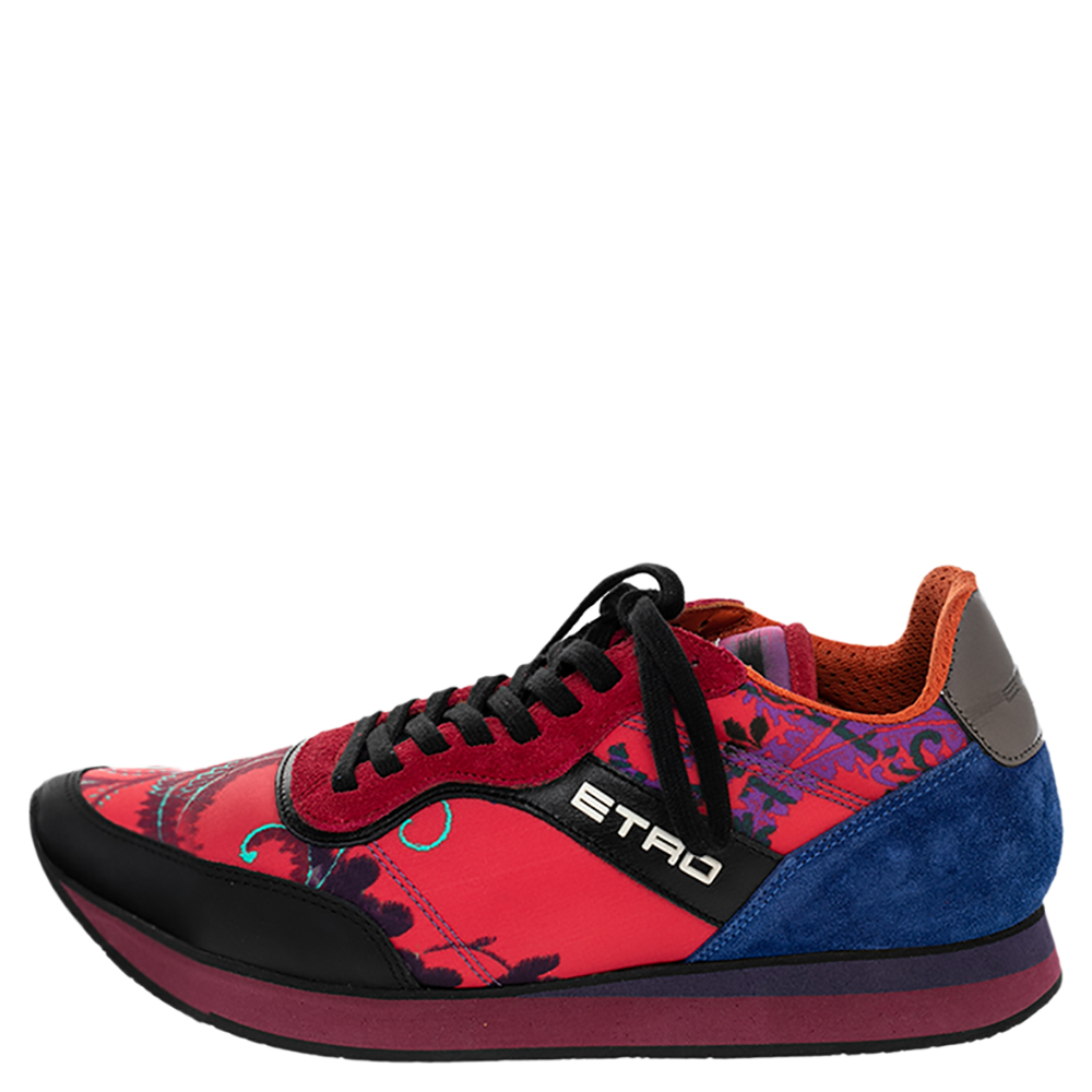 

Etro Multicolor Paisley Print Fabric, Leather And Suede Low Top Sneakers Size